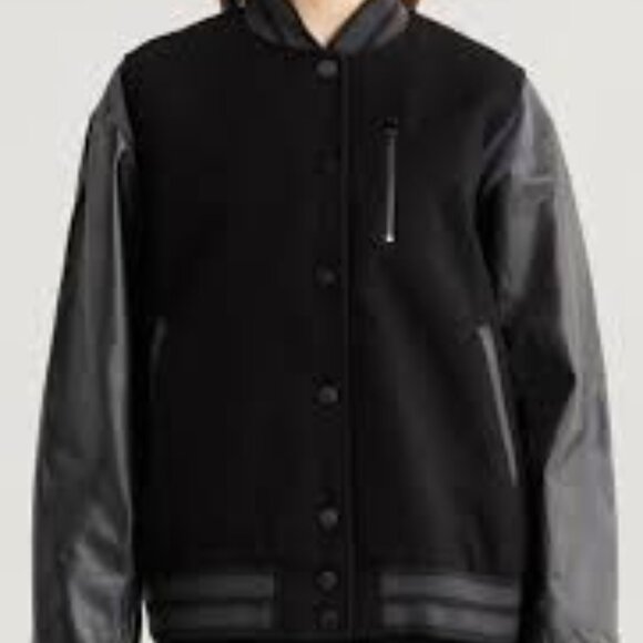 NIKE Sportswear Destroyer Leather & Wool Blend Varisty Bomber Jacket Size S NWT - Picture 7 of 16